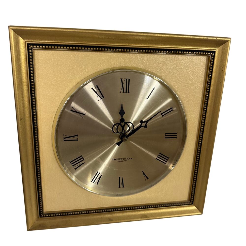 Vintage MCM Westclox Nocord Wall Clock Gold Framed - READ DESCRIPTION